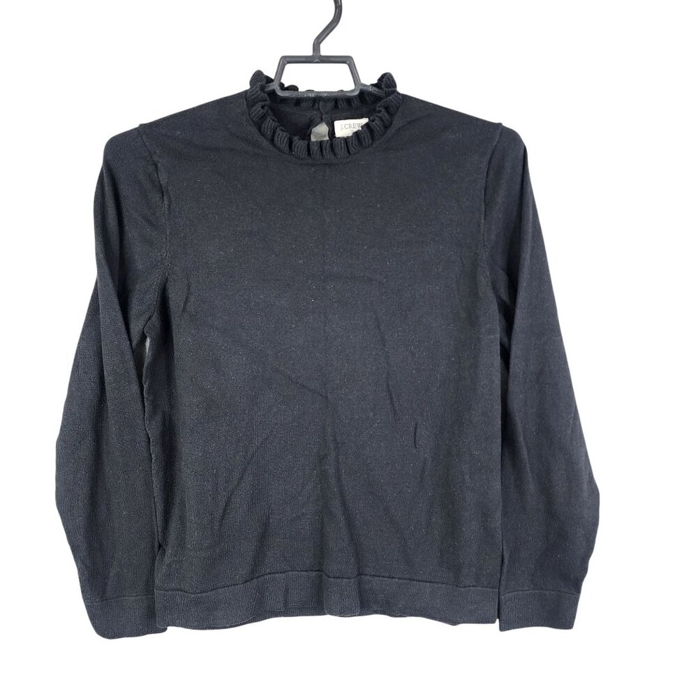 Womens Black J.Crew Sweater Ruffled Neck Long Sleeve Size L